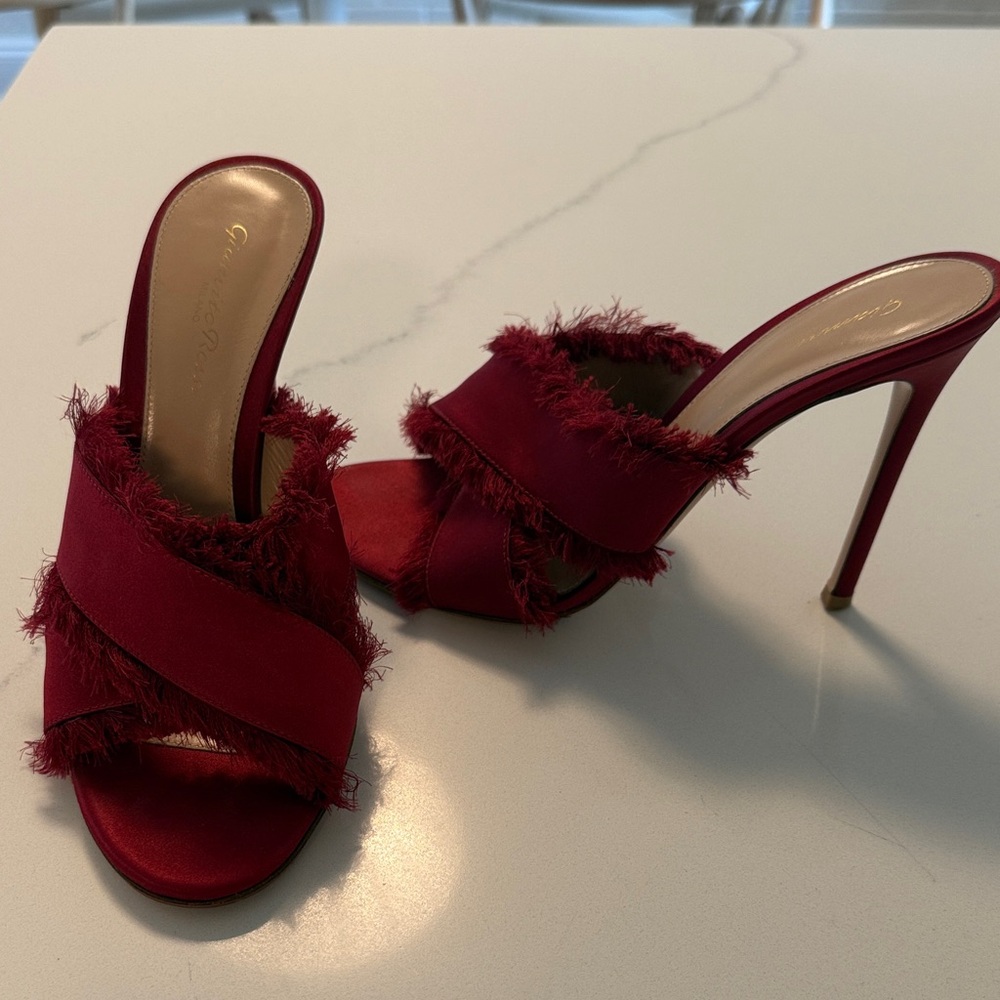 Gianvito Rossi Red Frayed Stiletto Heels
